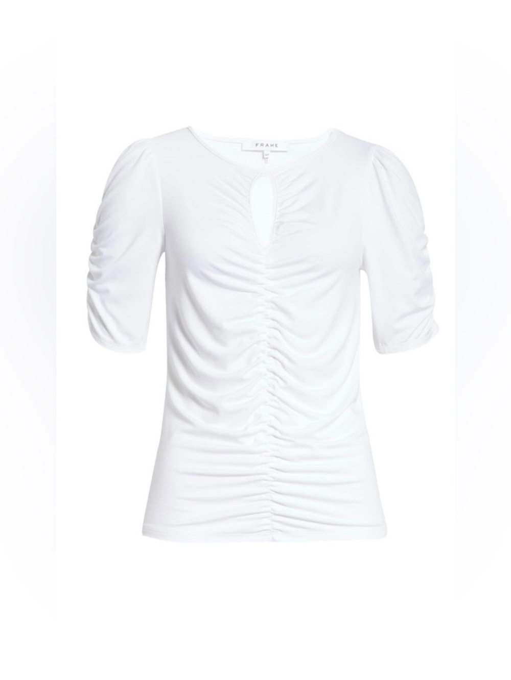 Frame Shirred Keyhole Neck T-Shirt in White XS/S